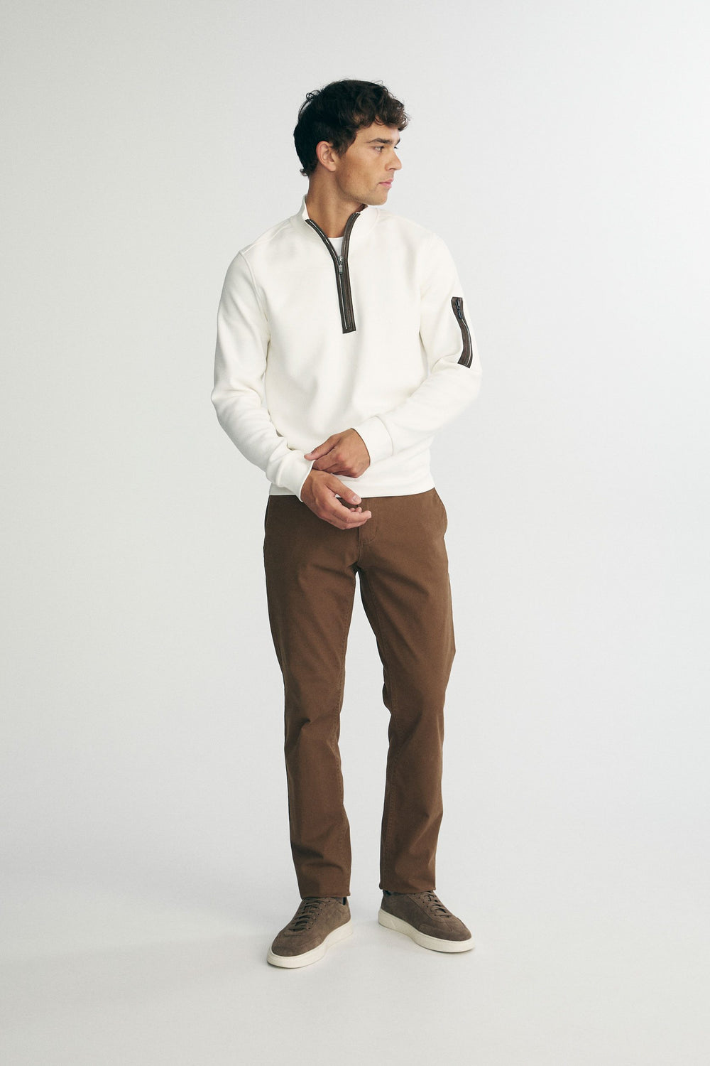Half zip sweater with vegan leather