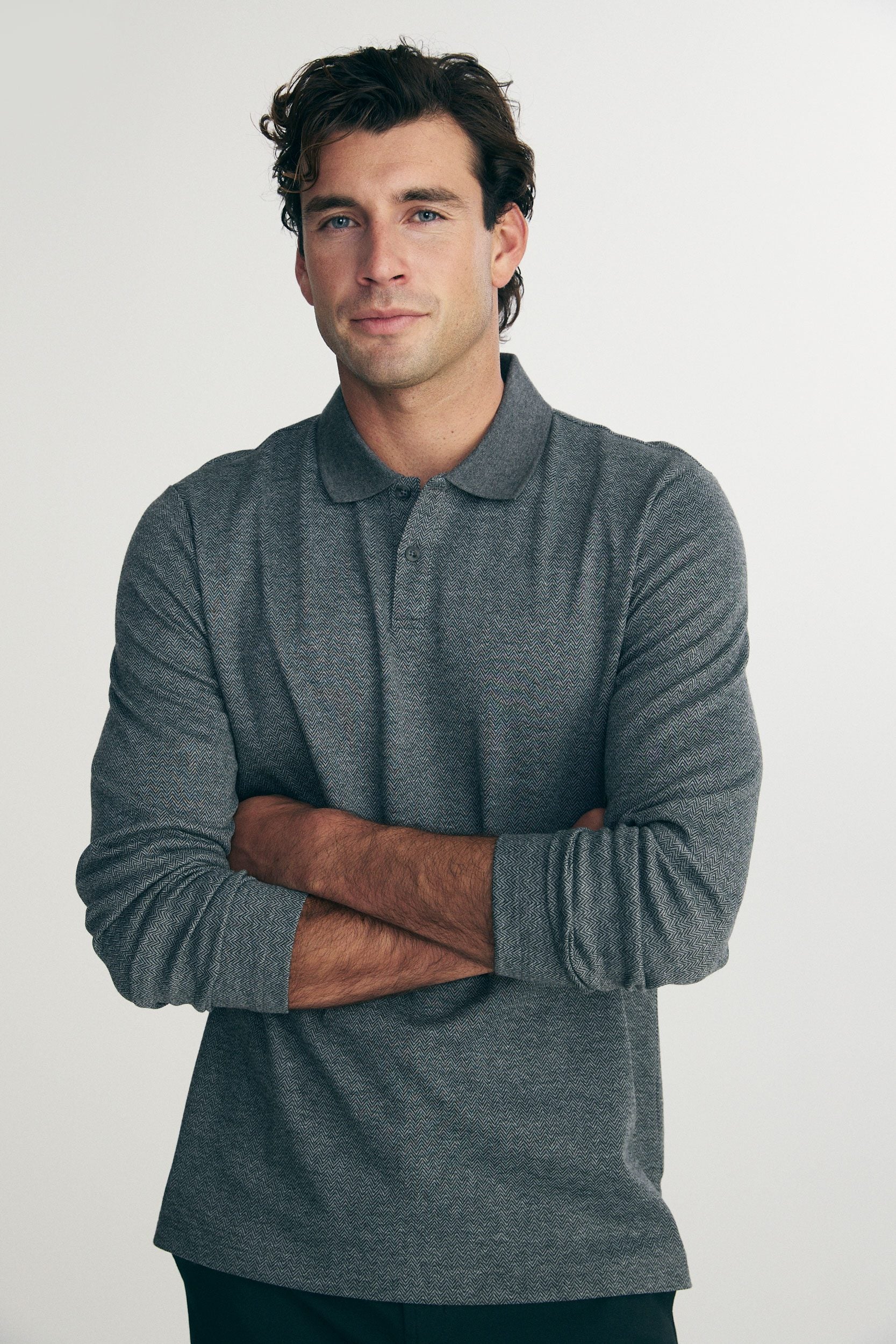 Long sleeve herringbone polo