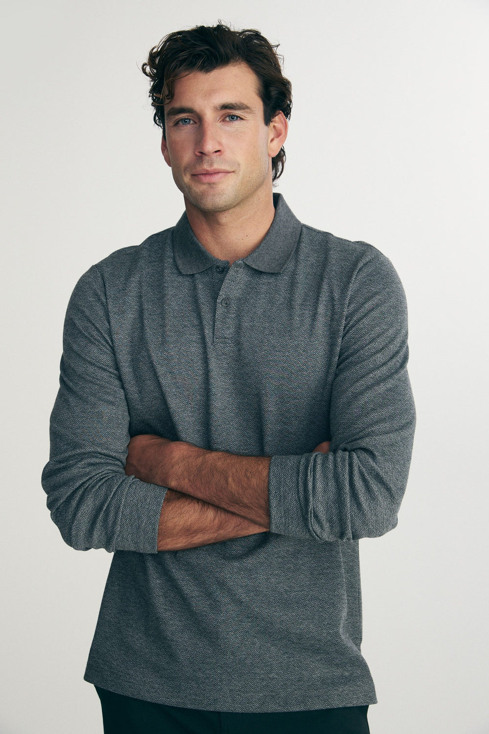 Long sleeve herringbone polo
