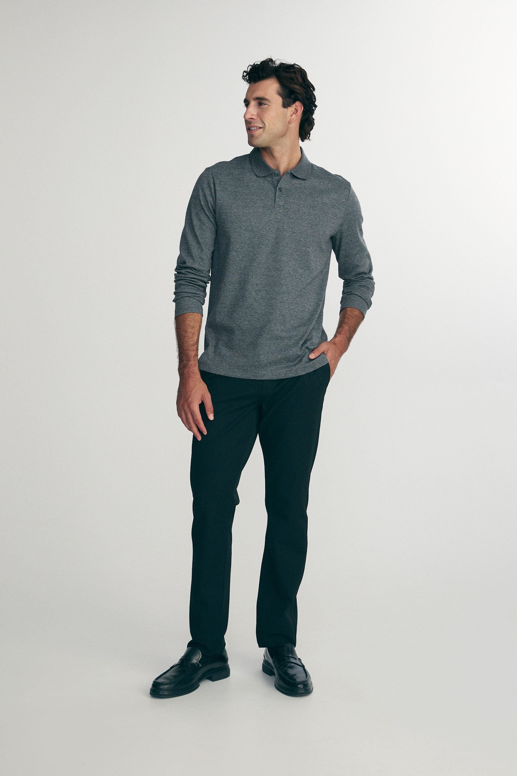 Long sleeve herringbone polo