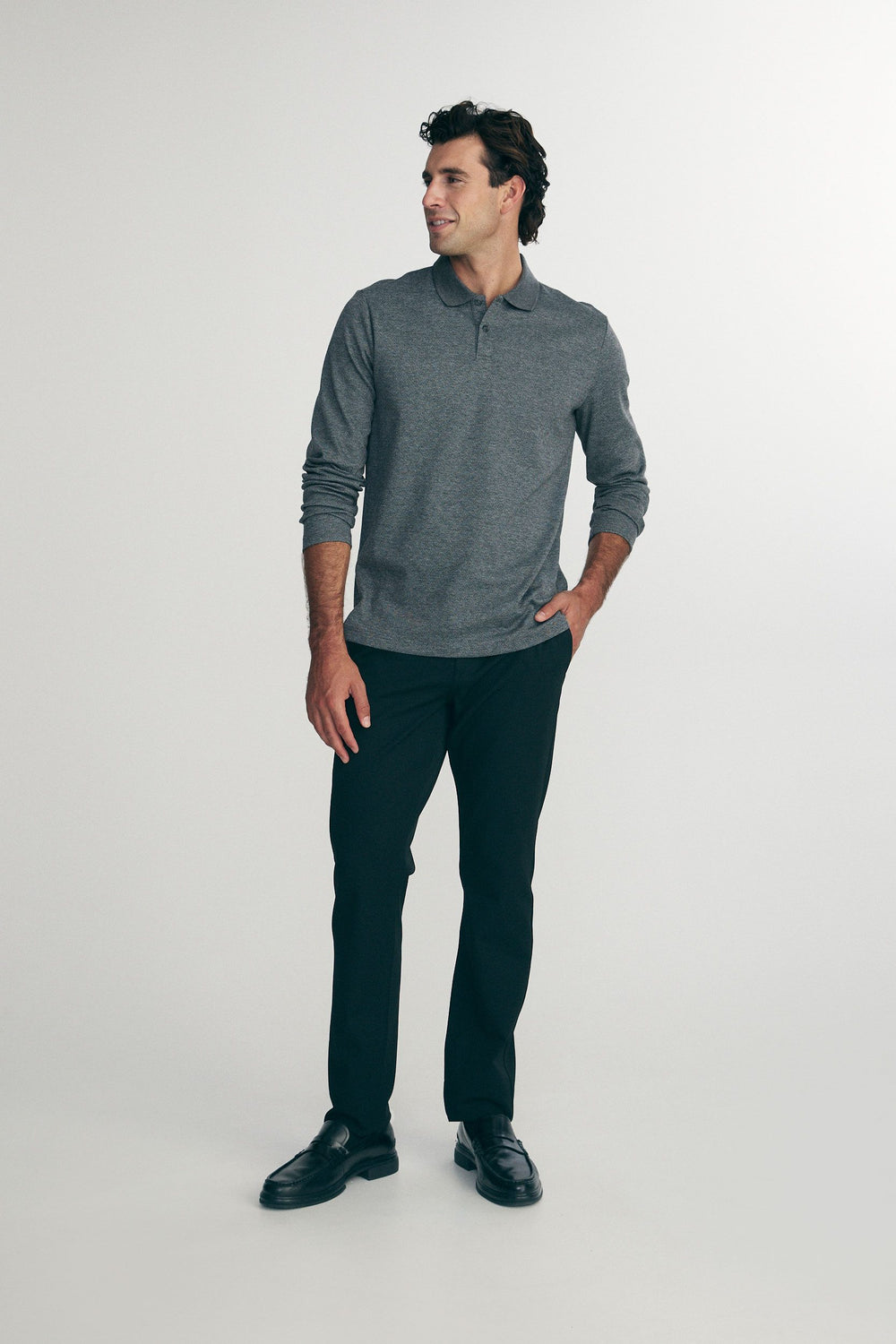 Long sleeve herringbone polo