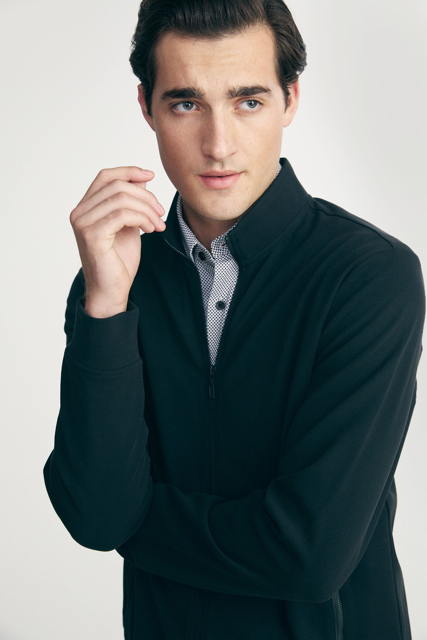 Mock neck zip-up cardigan