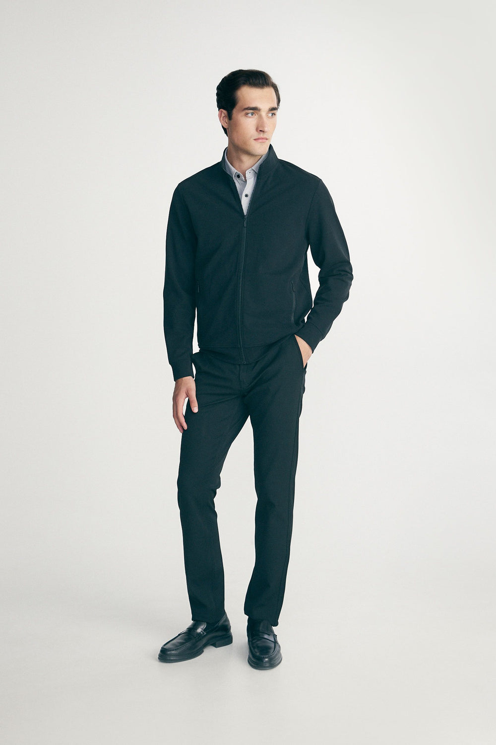 Mock neck zip-up cardigan