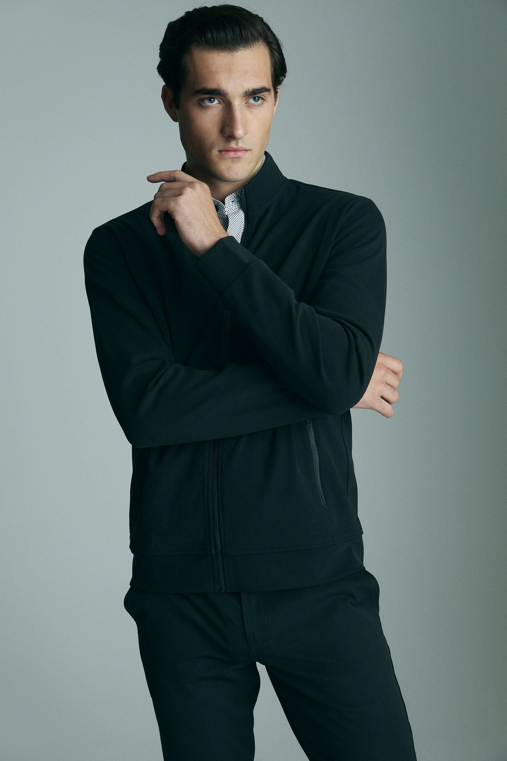 Mock neck zip-up cardigan