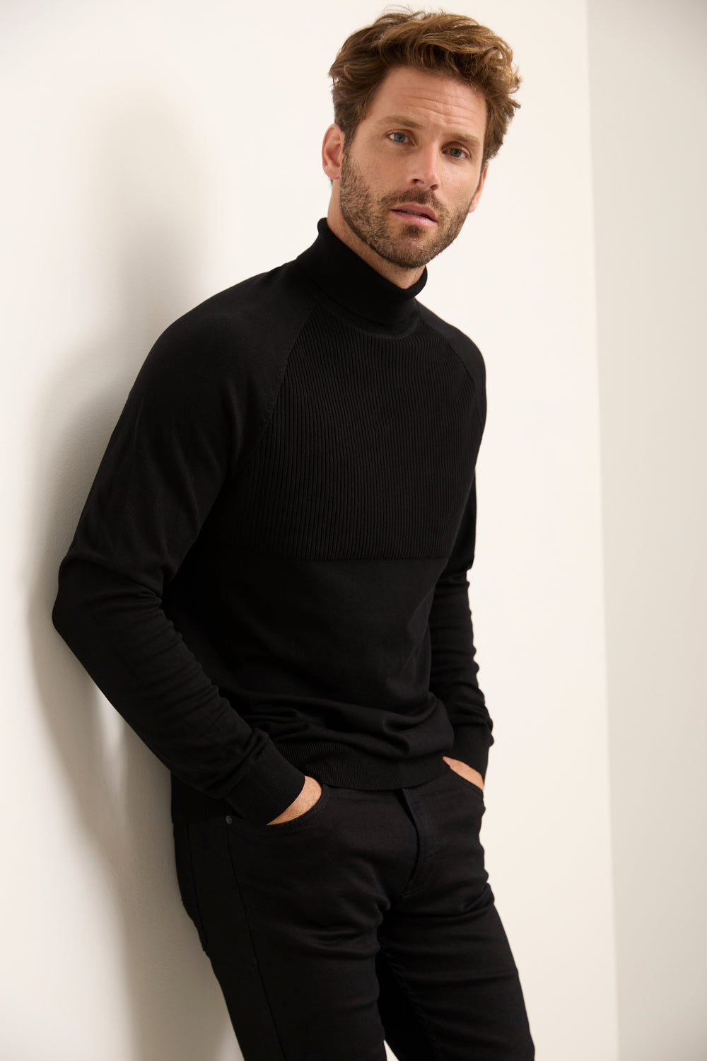 Textured Front Turtle Neck Sweater