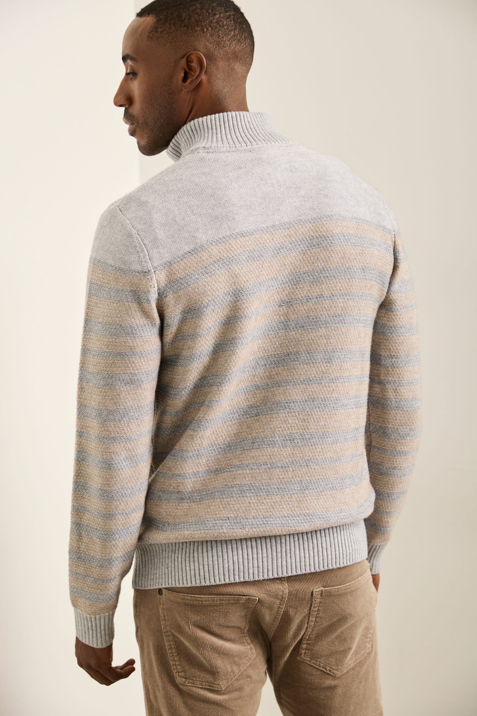 Striped mock neck sweater