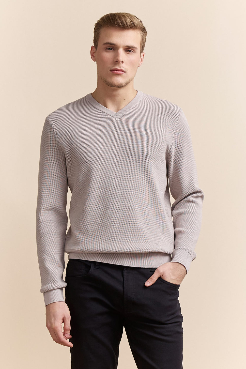 Textured v-neck sweater