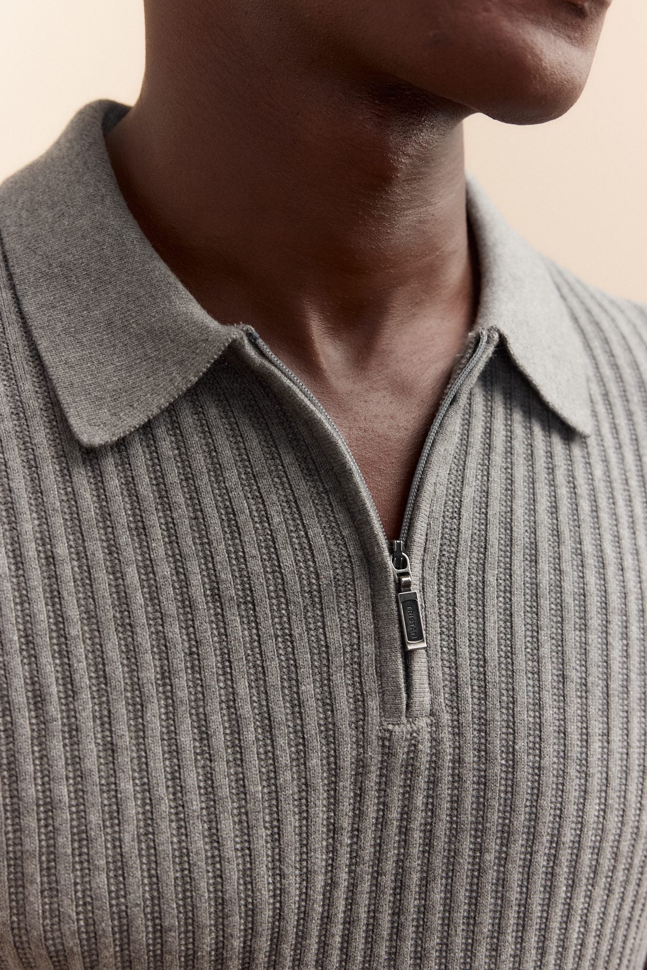 Rib-knit zip polo shirt