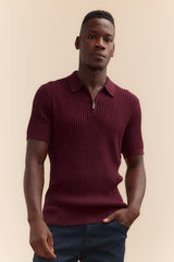 Rib-knit zip polo shirt