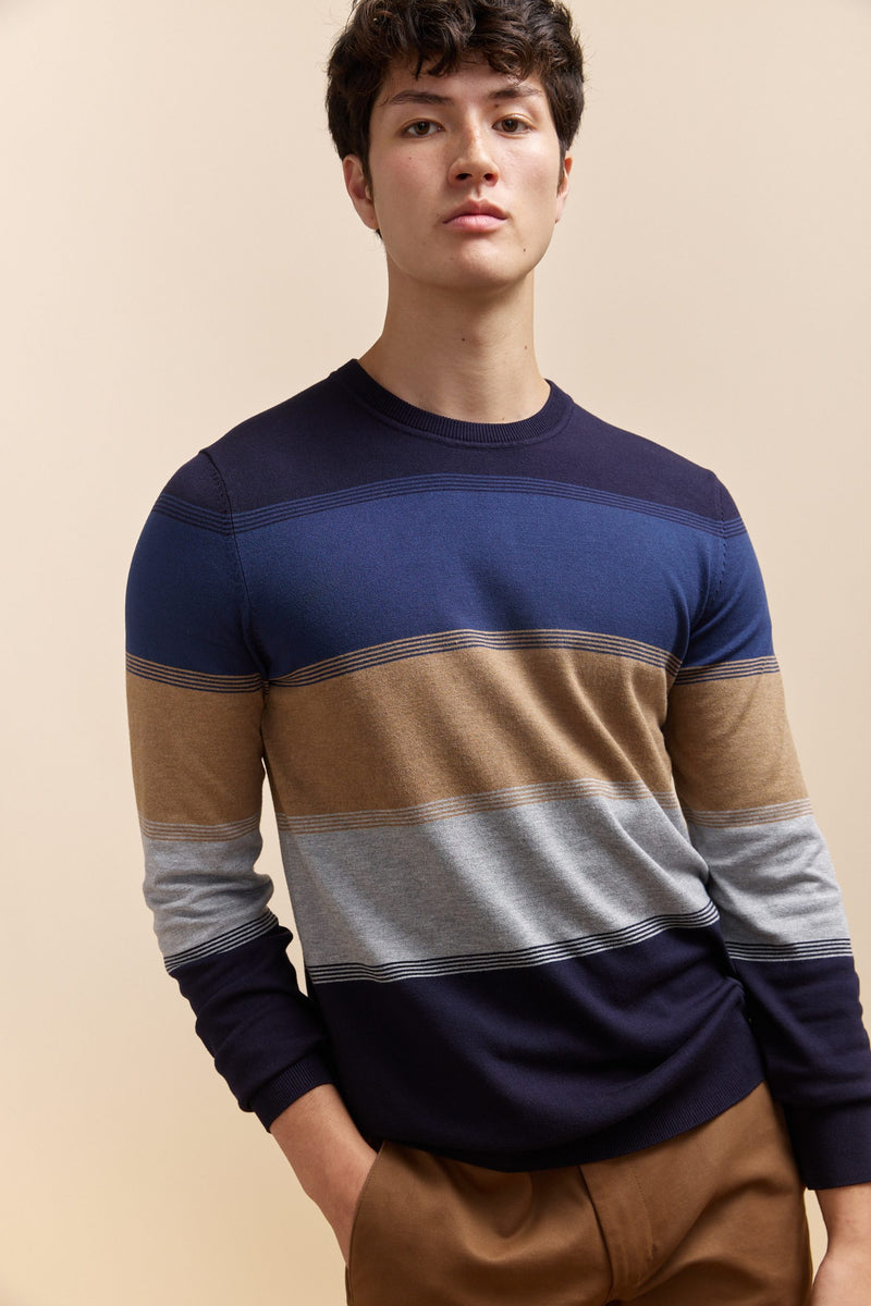 Color block crew neck sweater