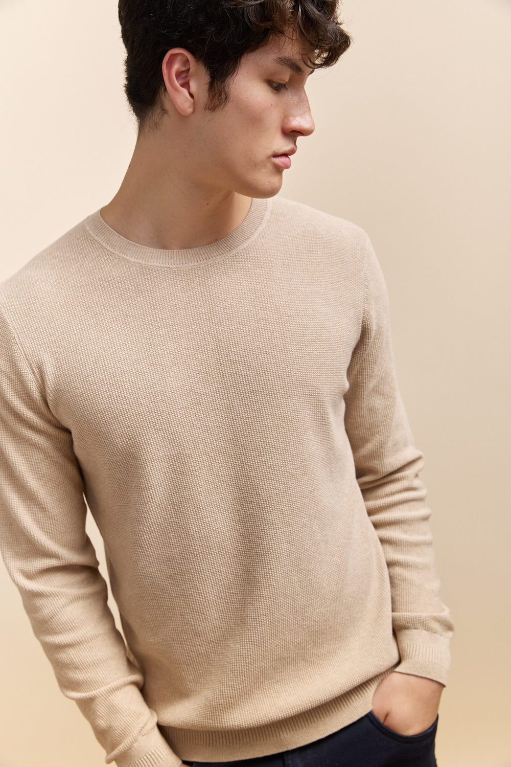 Textured crew neck sweater