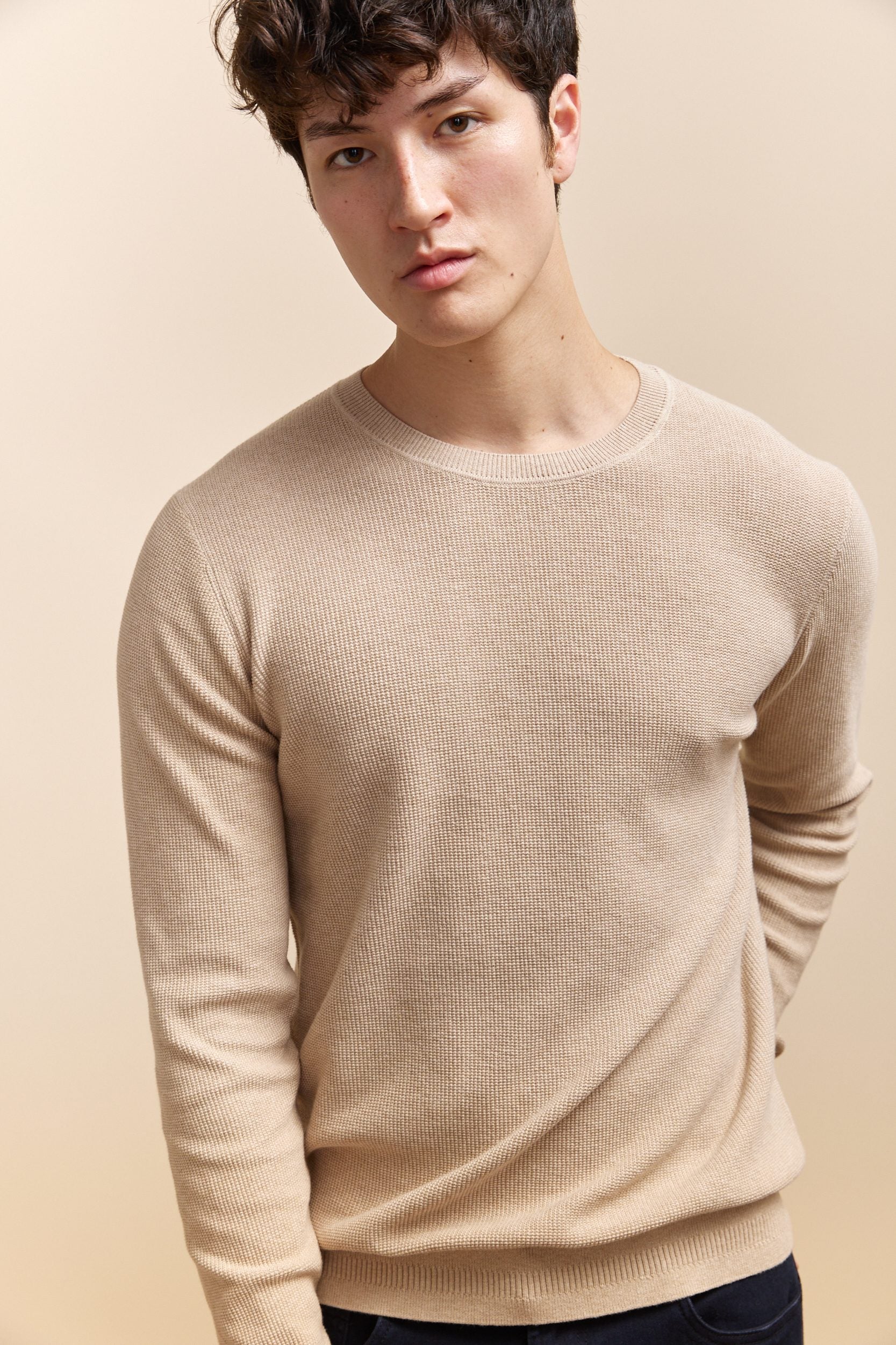 Textured crew neck sweater