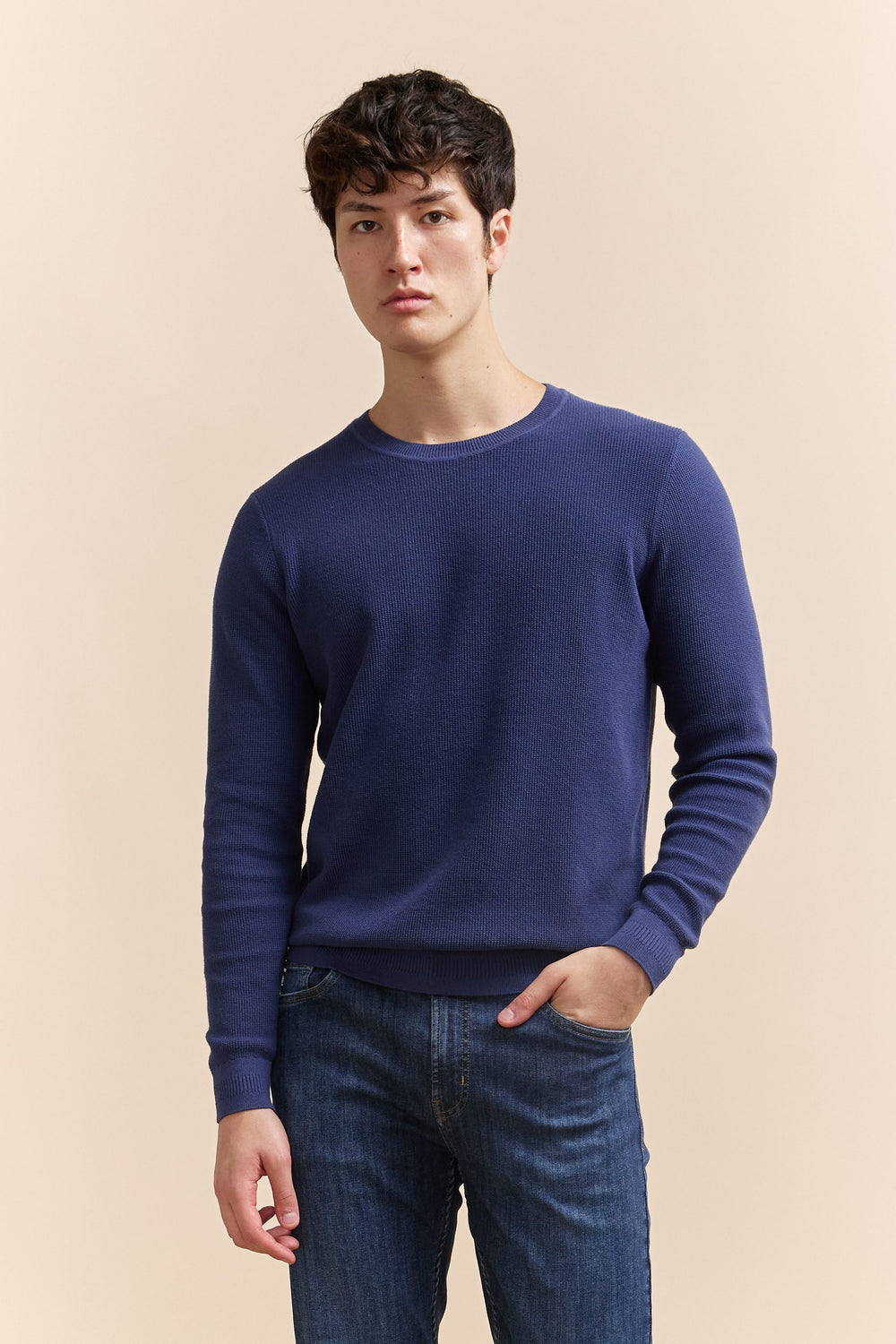 Textured crew neck sweater