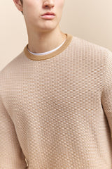 Two Tone Textured Crew Neck Sweater