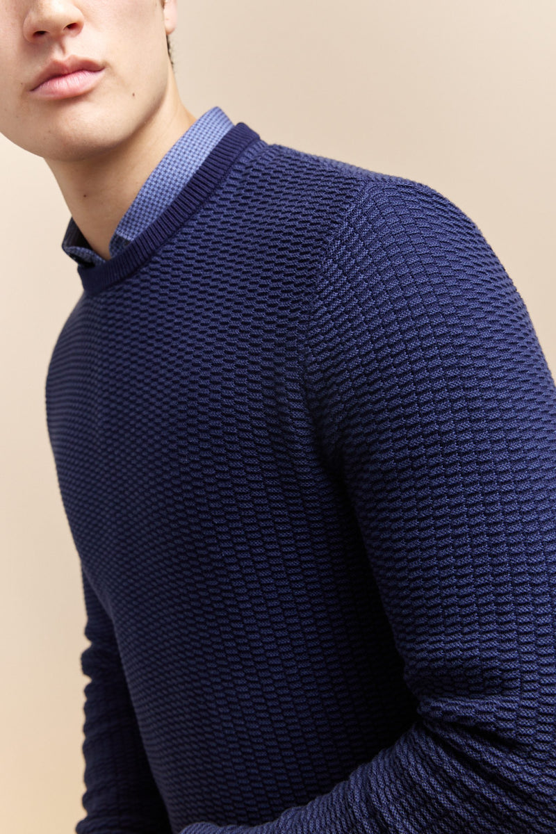 Two Tone Textured Crew Neck Sweater