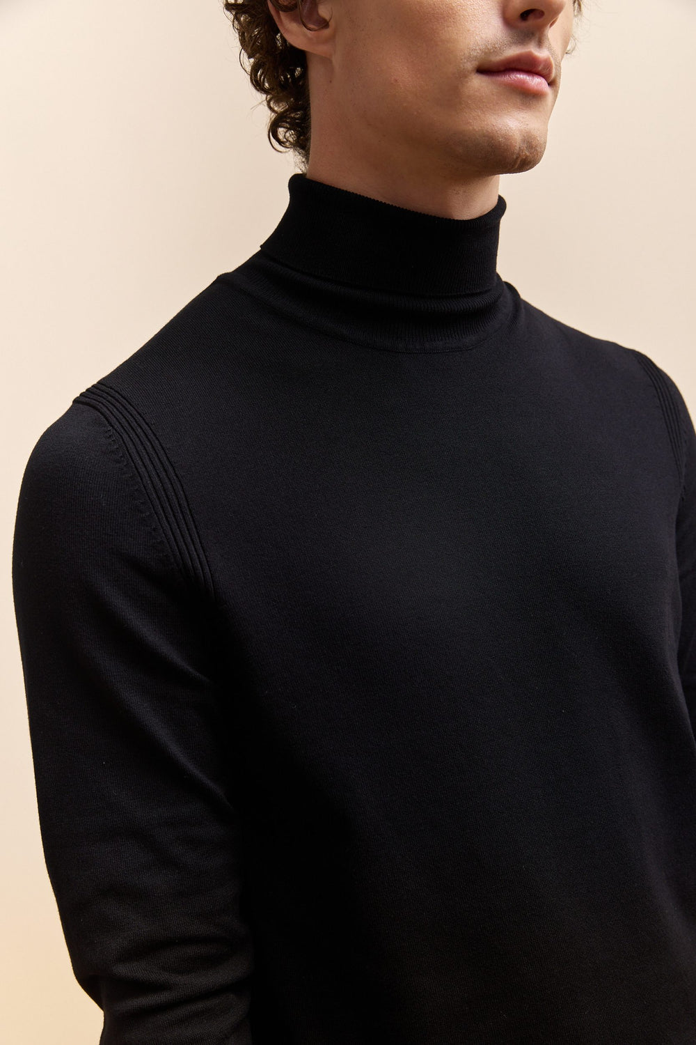 Reverse stitch details turtle neck sweater