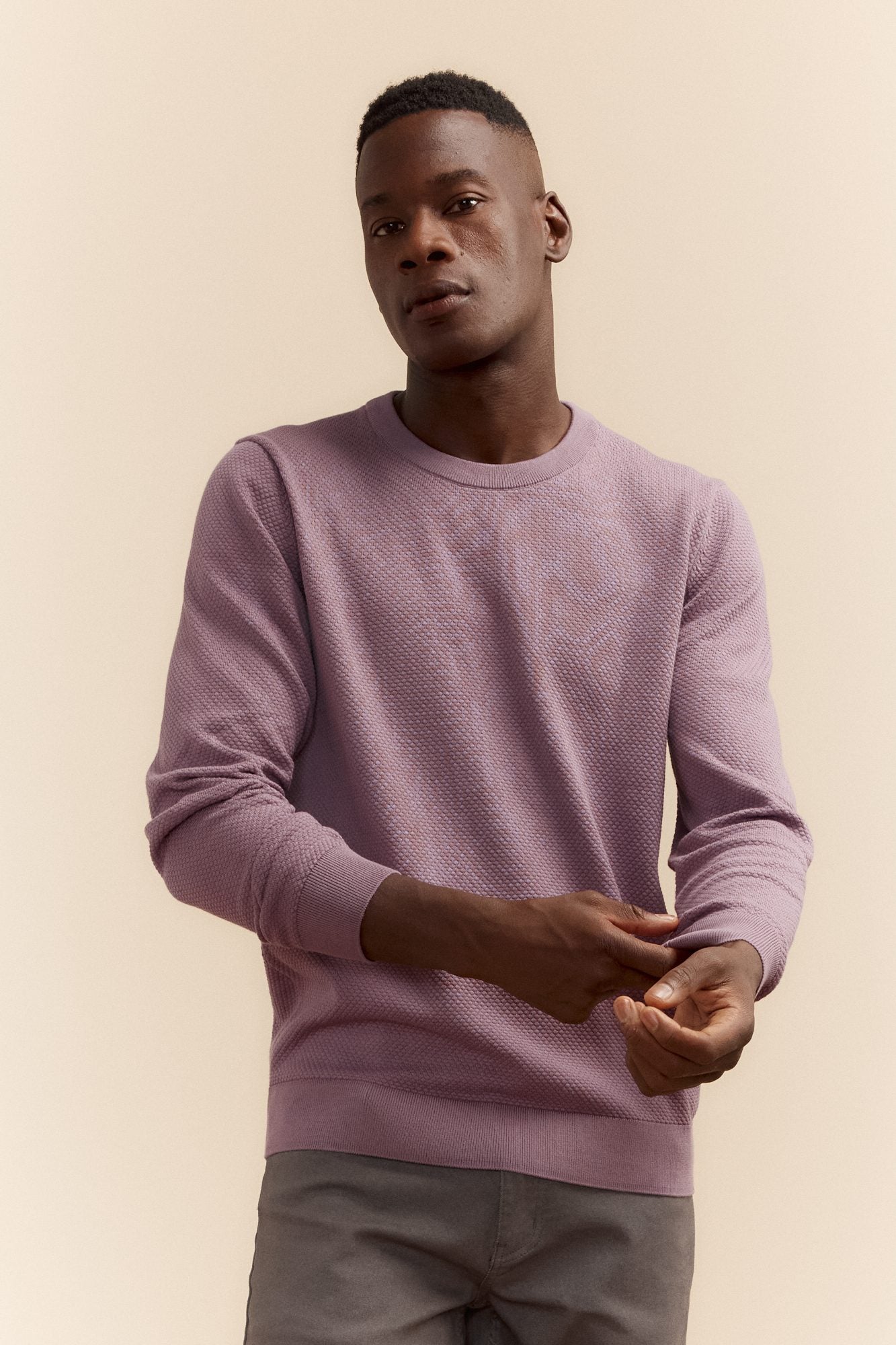 Textured crew neck sweater