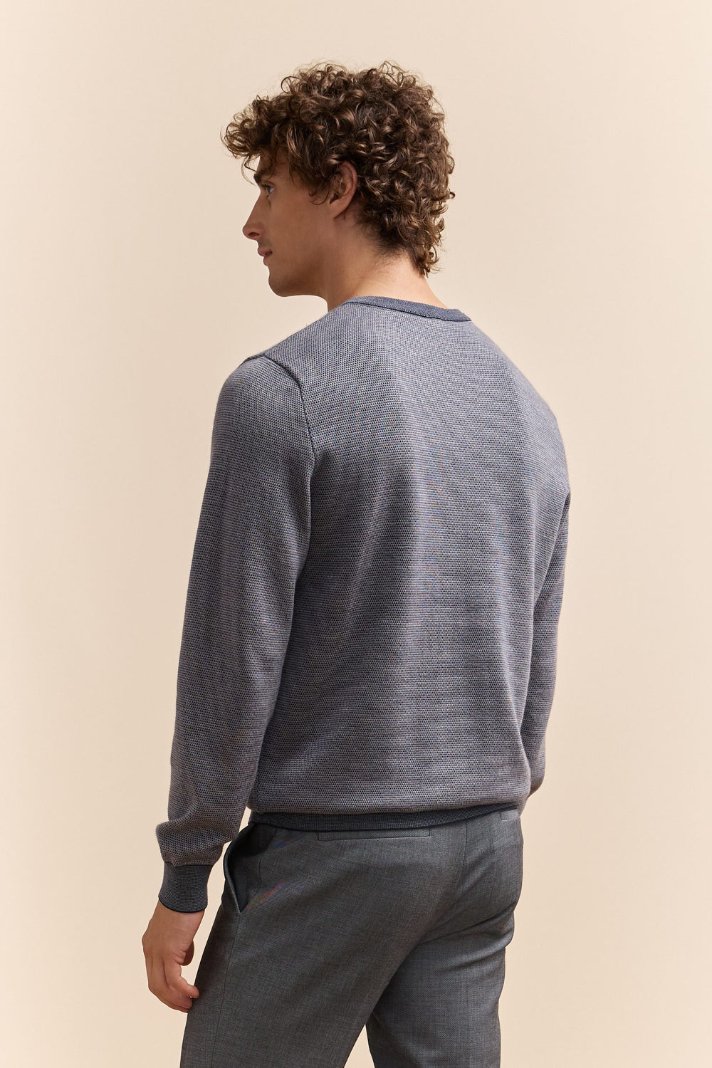 Merino wool jacquard V-neck sweater