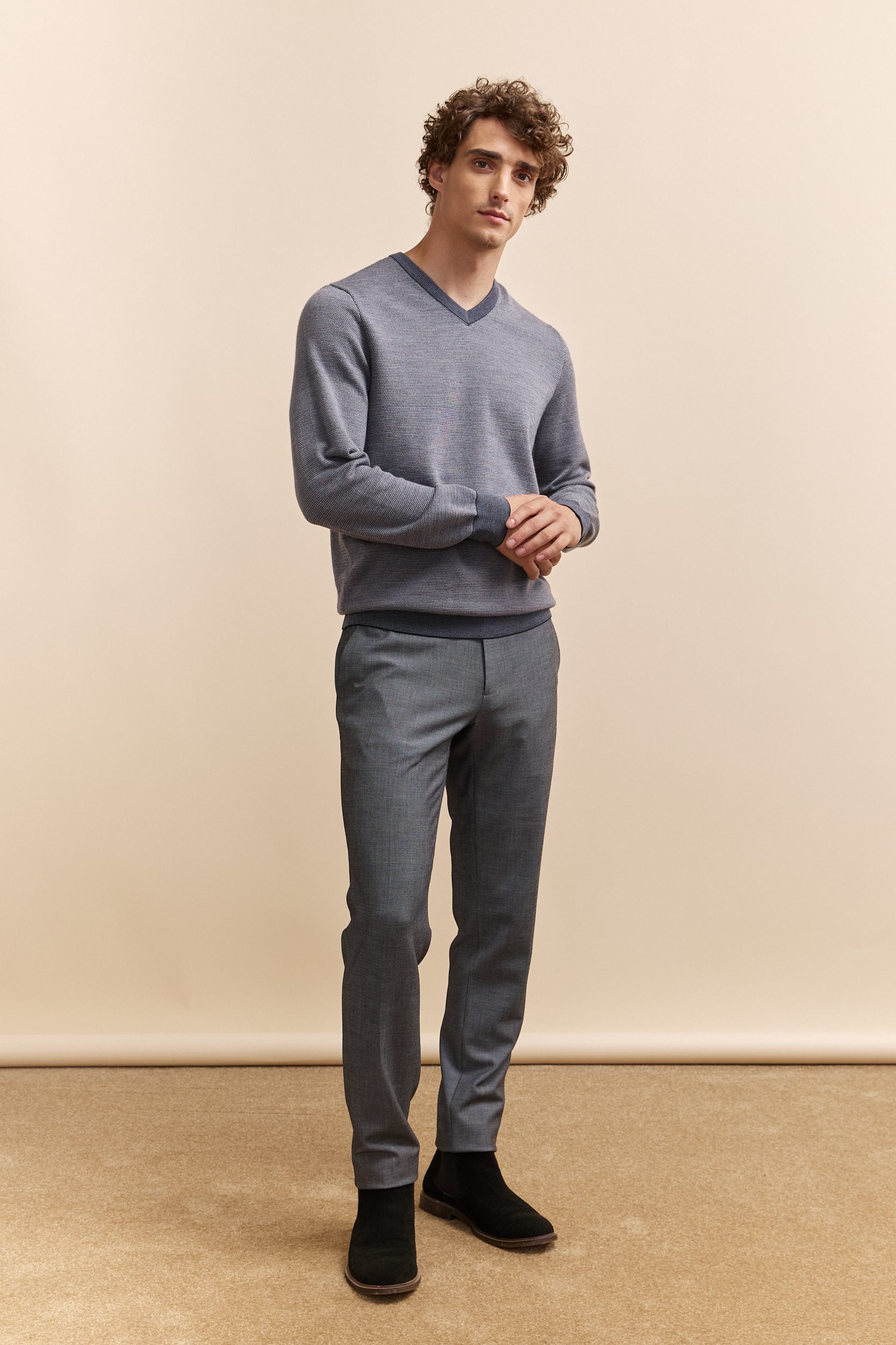 Merino wool jacquard V-neck sweater