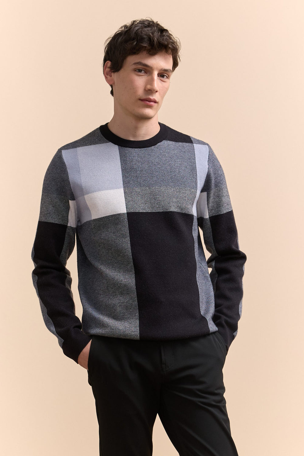 Jacquard wide check sweater