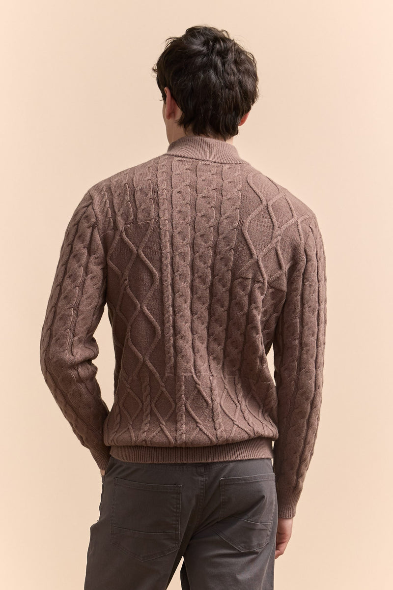 Patchwork effect cable crew neck sweater