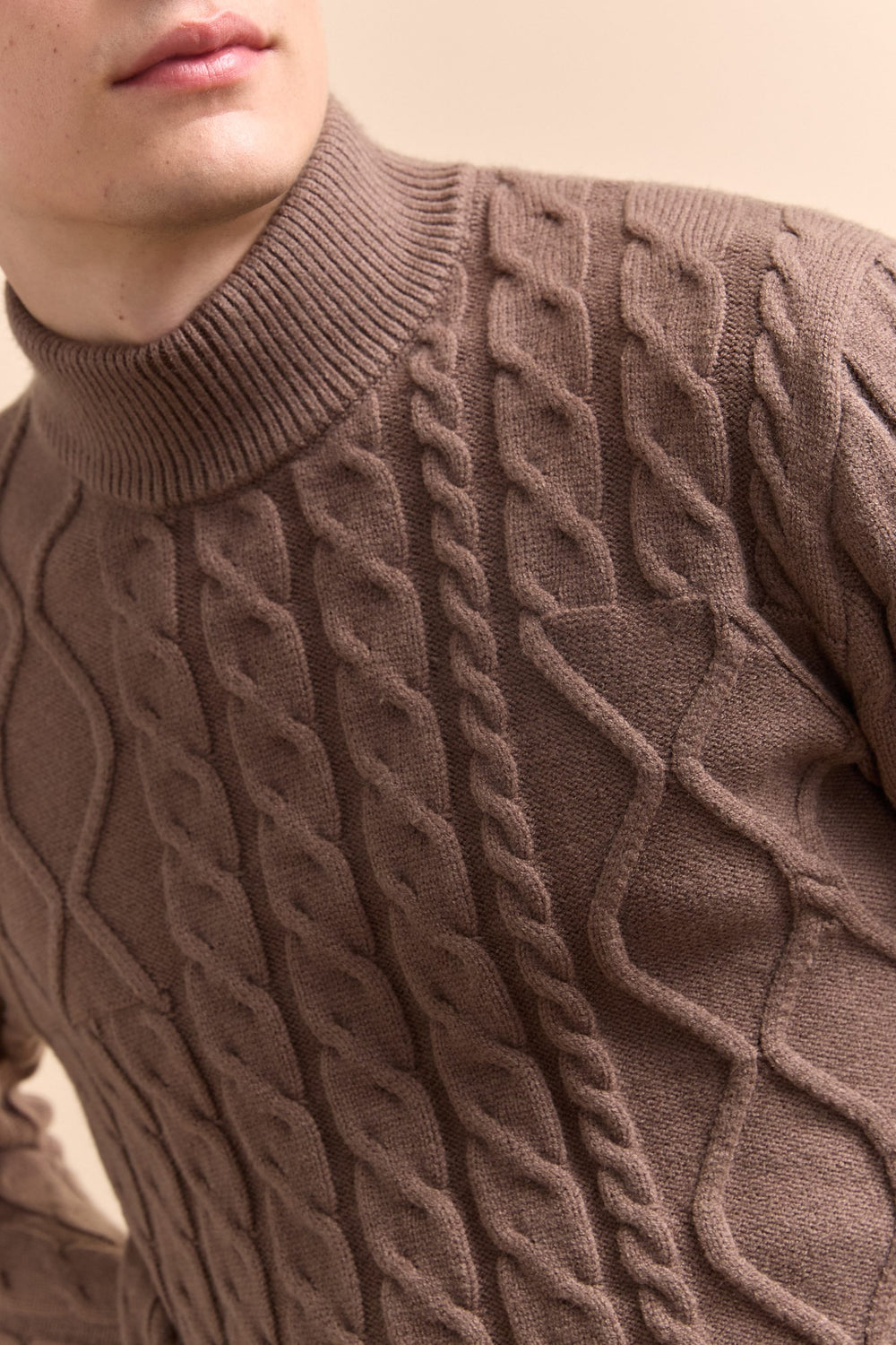 Patchwork effect cable crew neck sweater