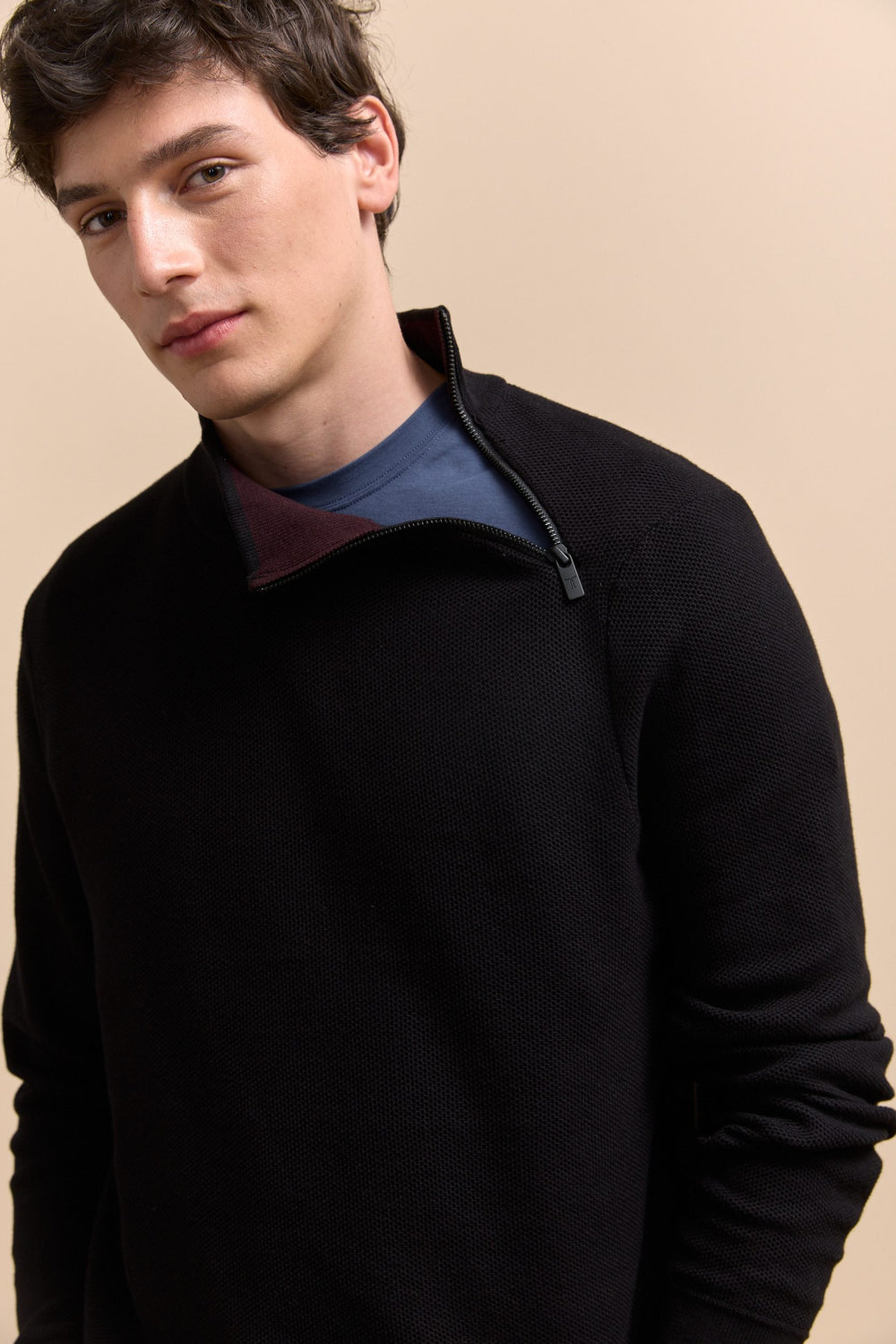 Mock neck sweater with zip