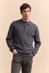 Textured zip polo sweater