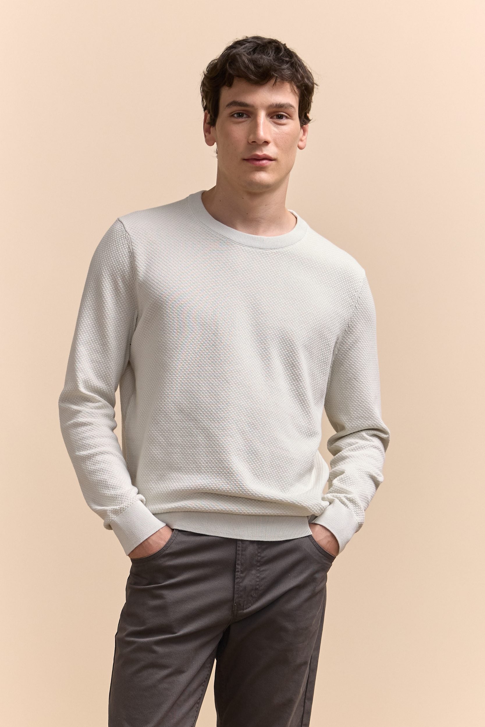 Textured crew neck sweater