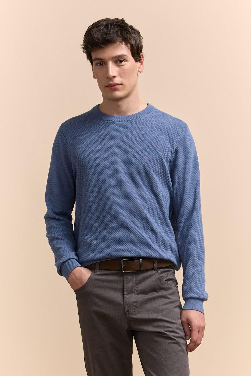 Textured crew neck sweater