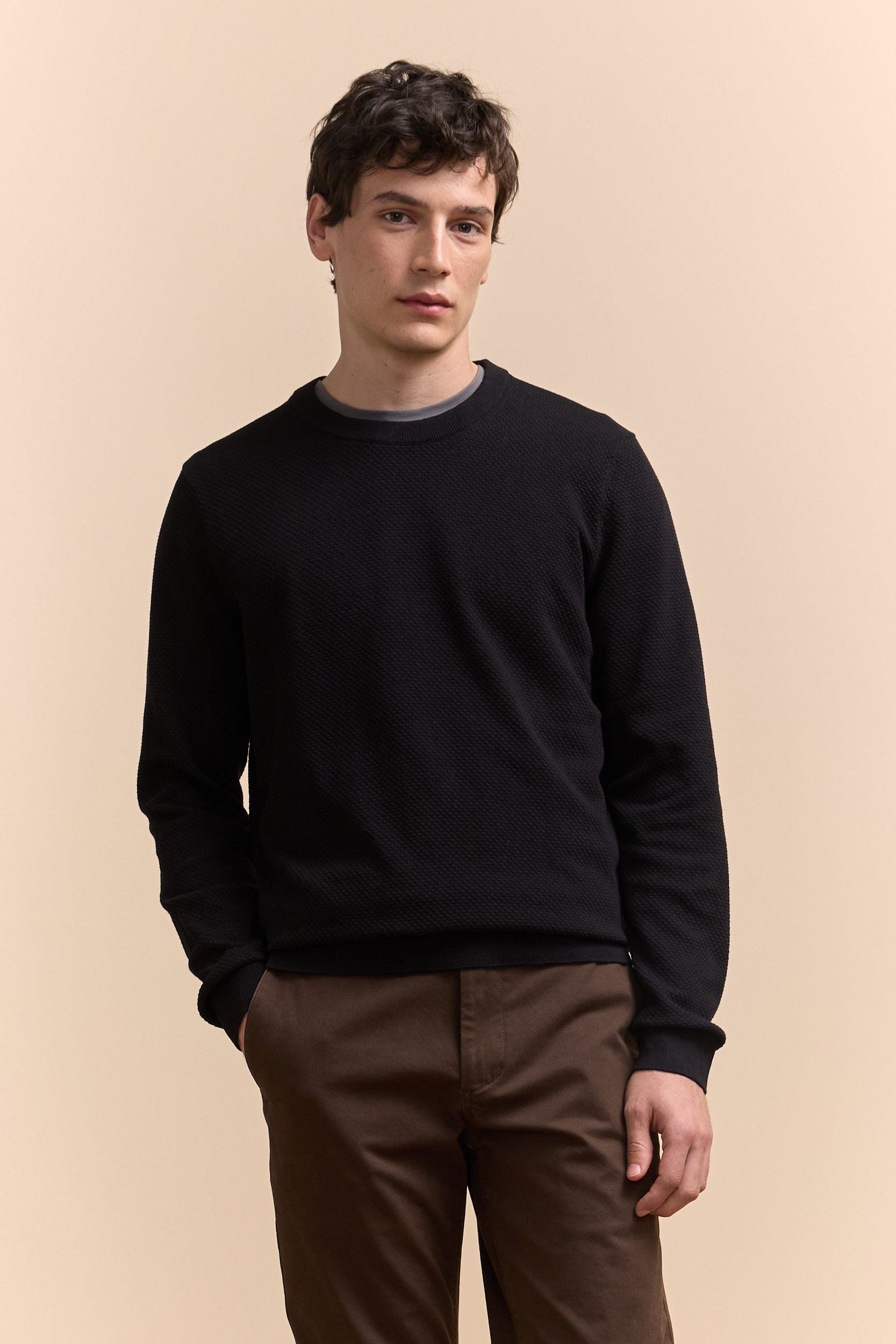 Textured crew neck sweater