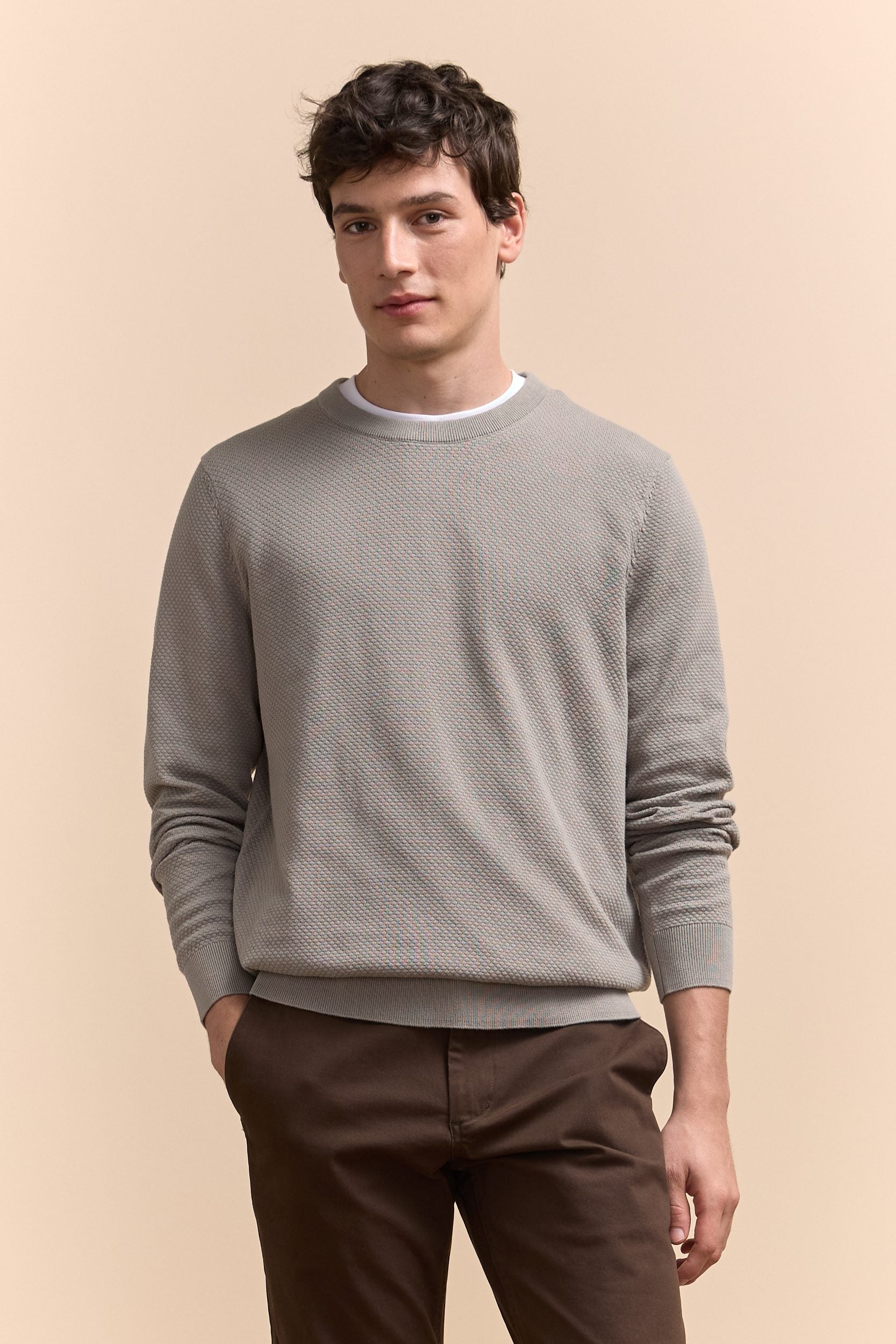 Textured crew neck sweater