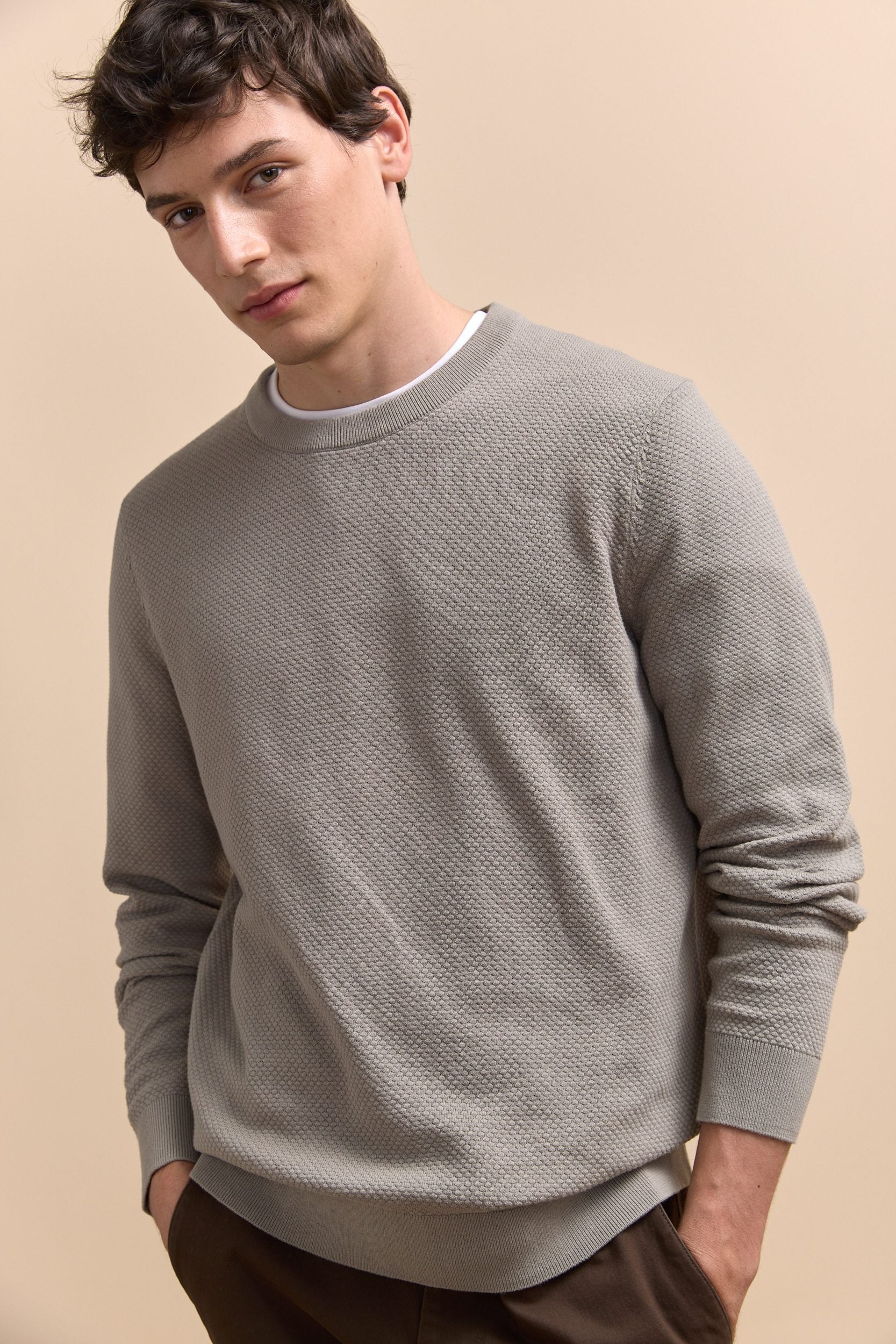 Textured crew neck sweater