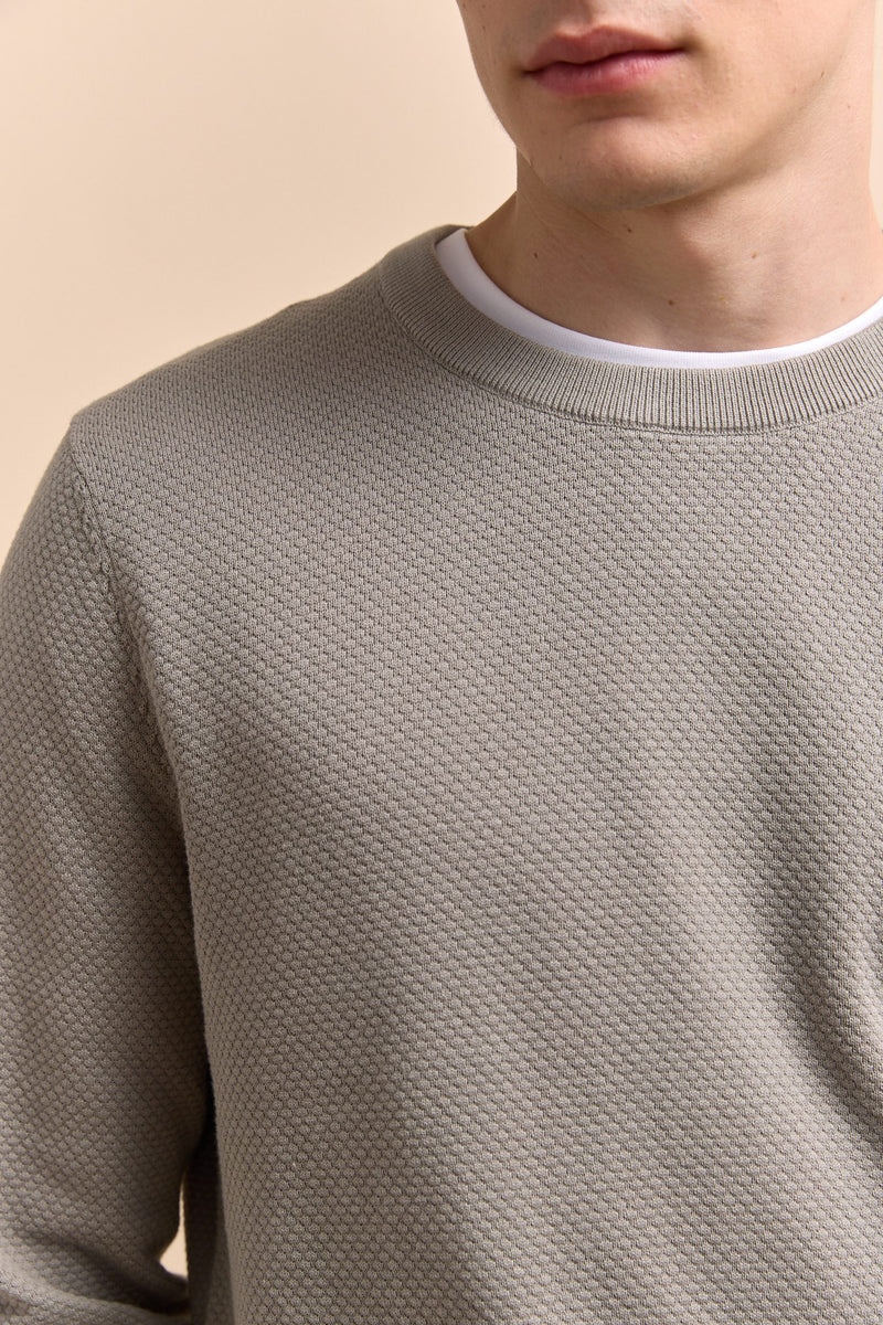 Textured crew neck sweater