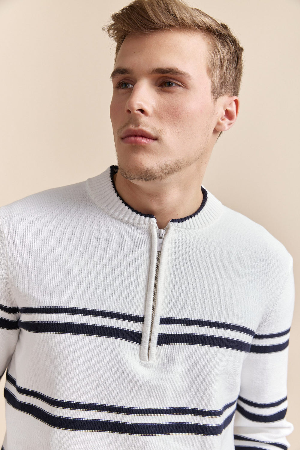 Zip collar nautical stripes sweater