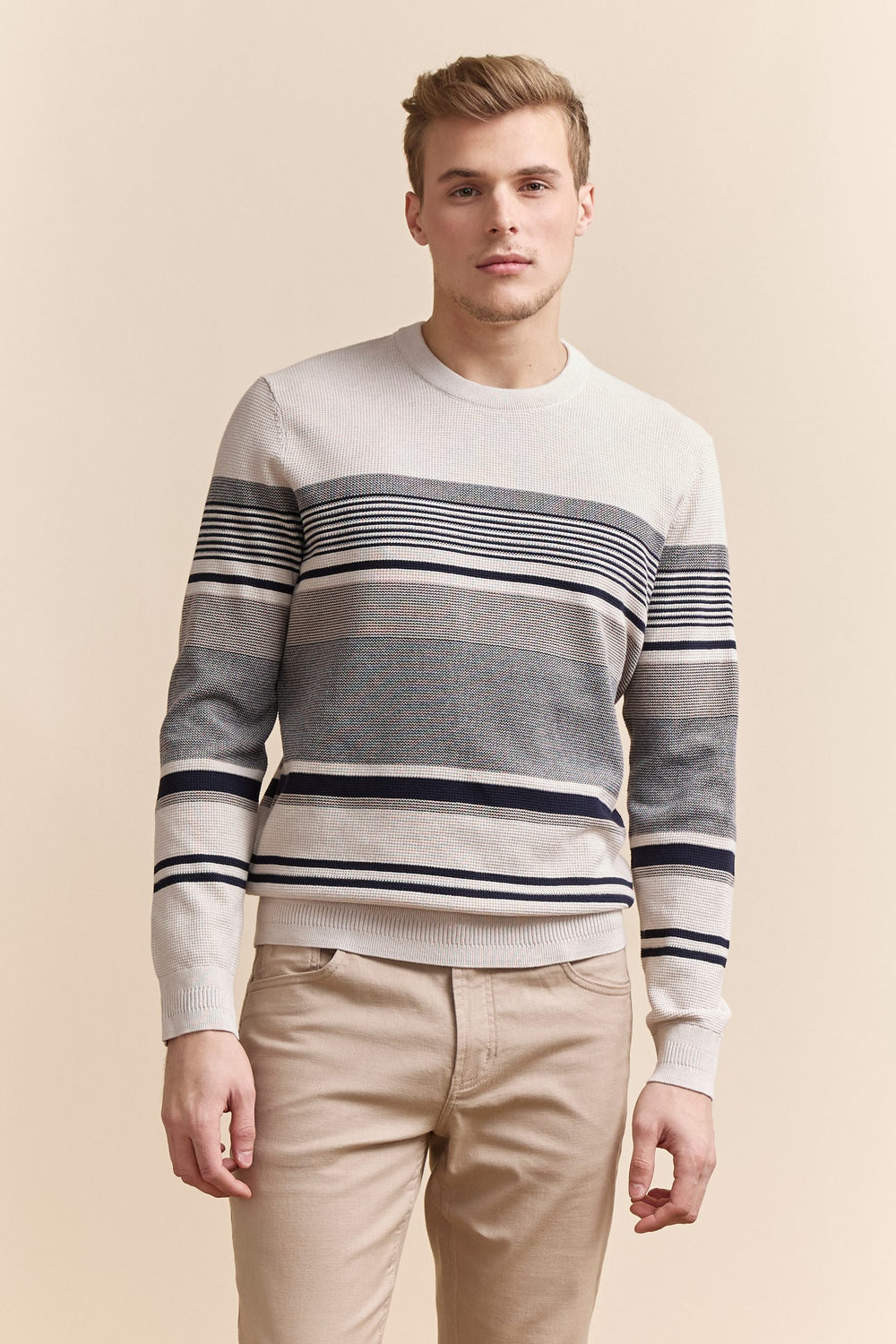 Multi tone textured striped sweater