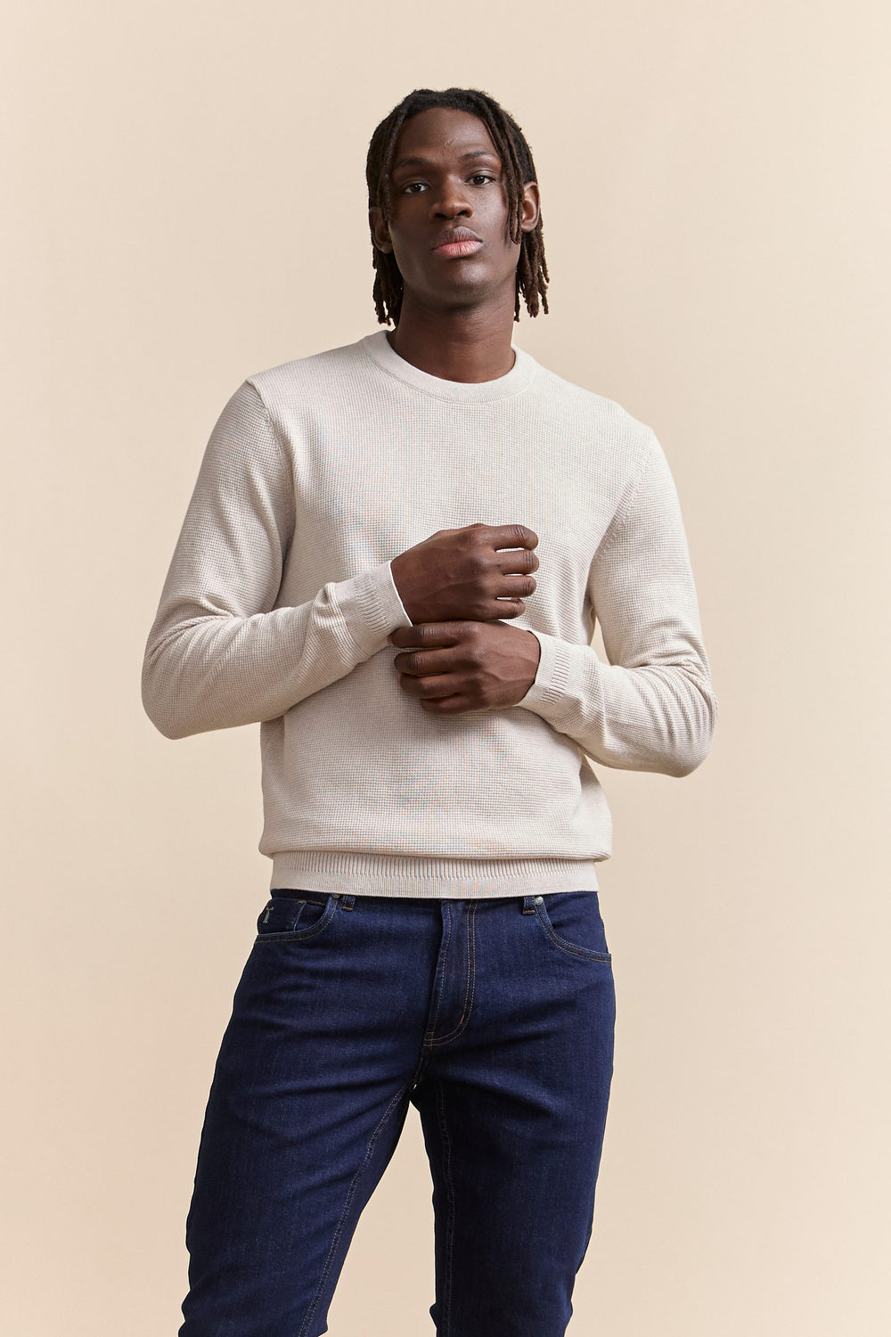 Textured crew neck sweater