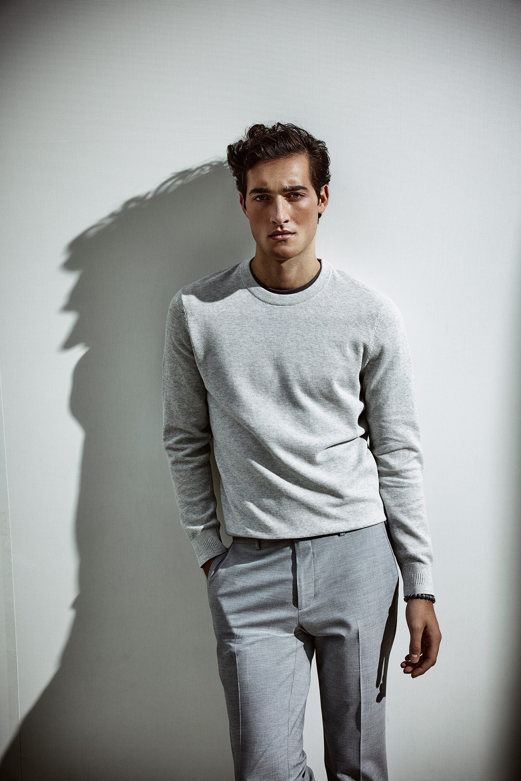 Textured crew neck sweater