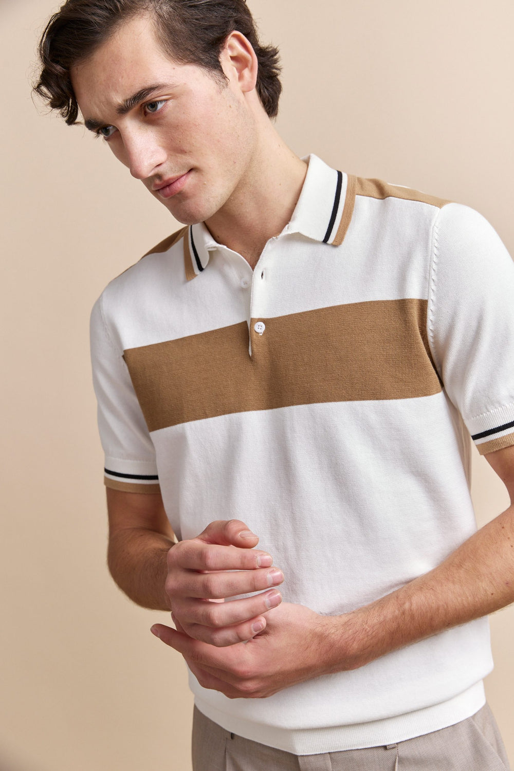 Color block knitted polo