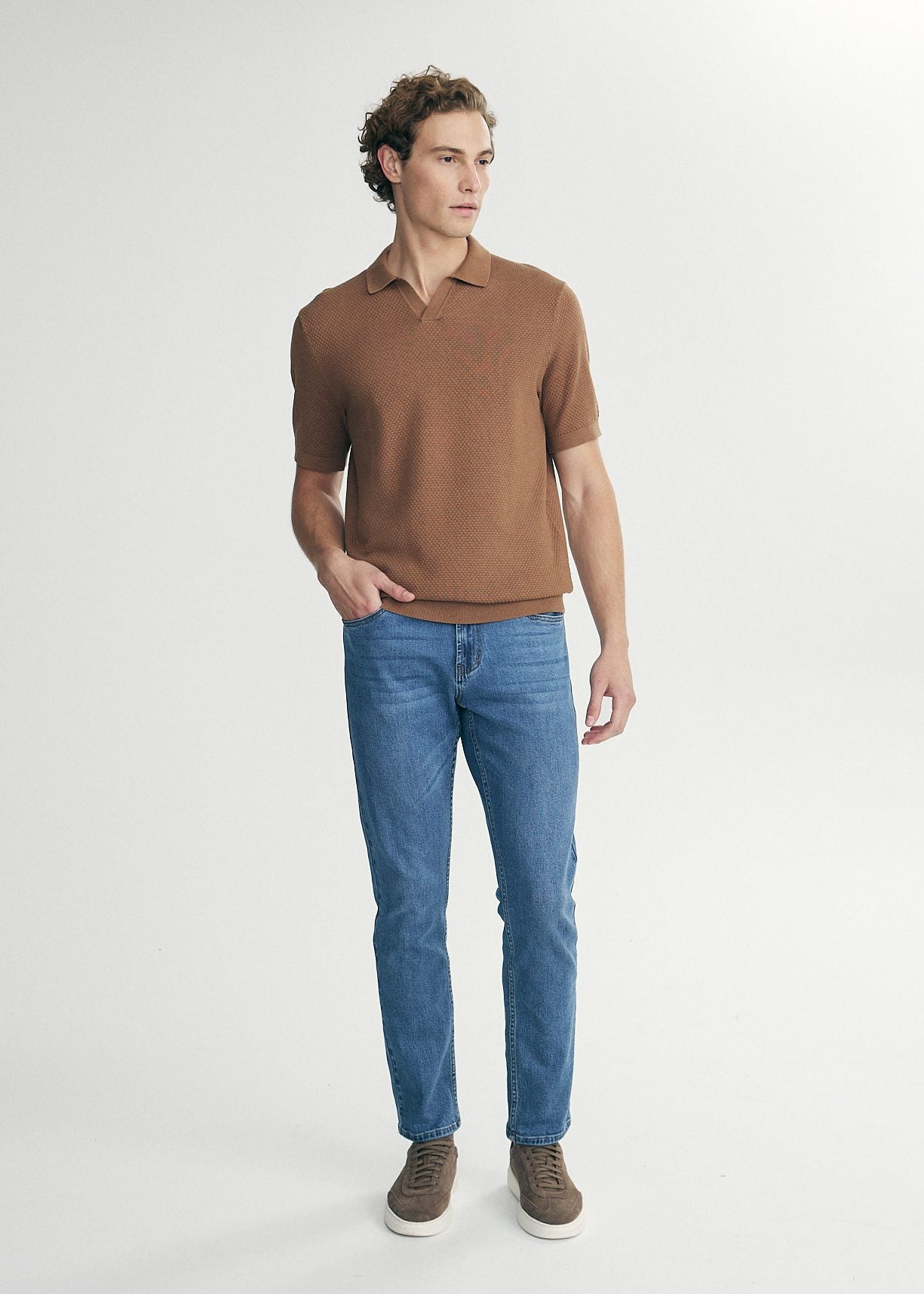 Textured  johnny collar polo