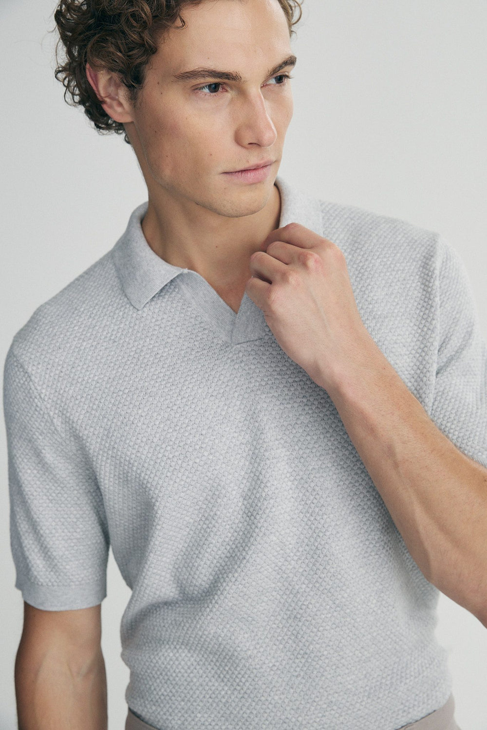 Textured  johnny collar polo