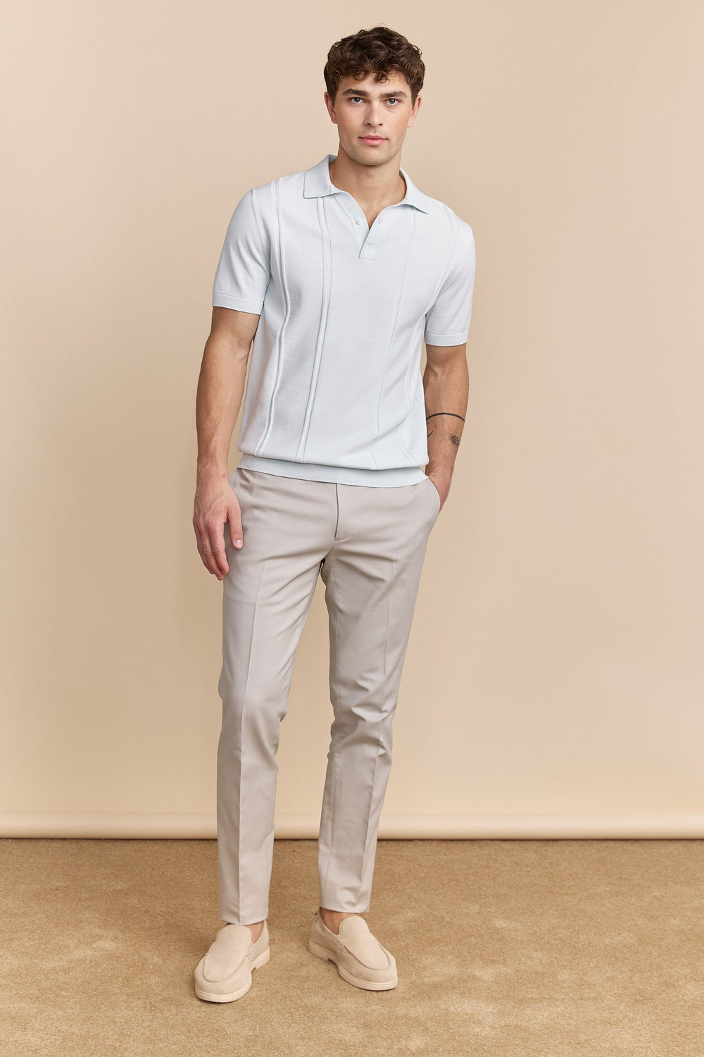 Textured vertical stripes polo