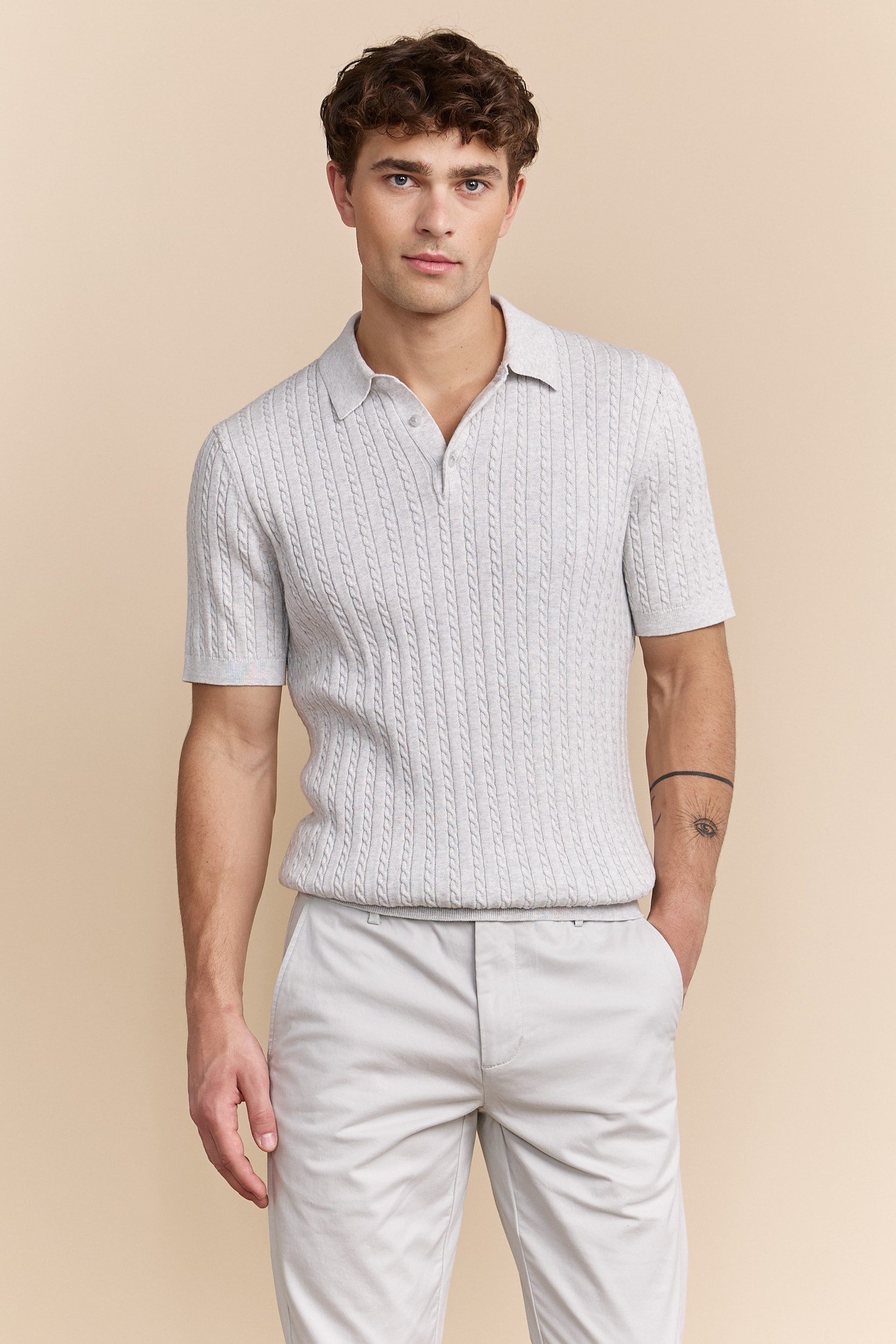 Cable-knit polo