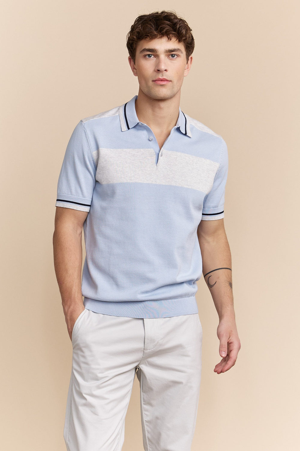 Colour block knit polo