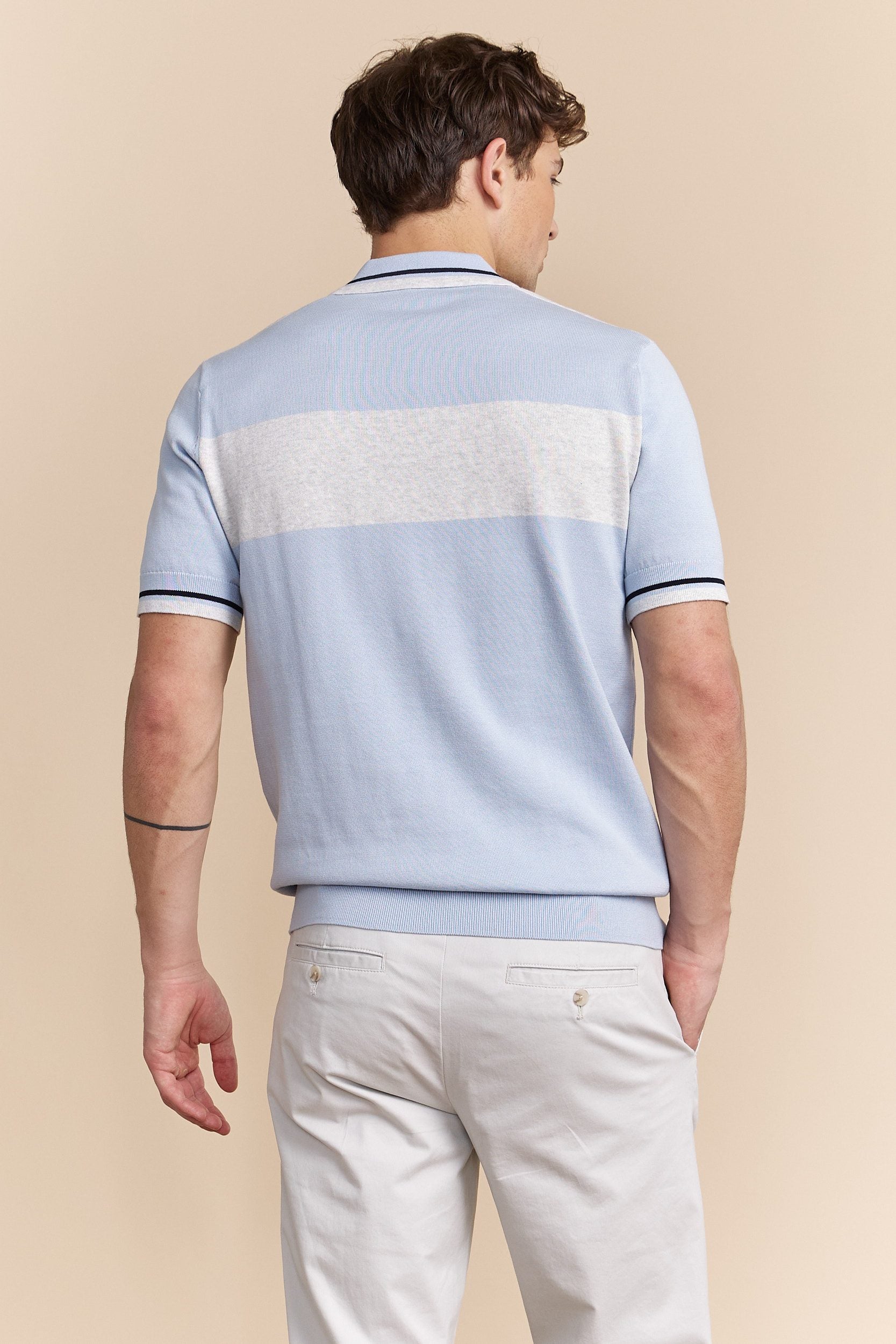 Colour block knit polo