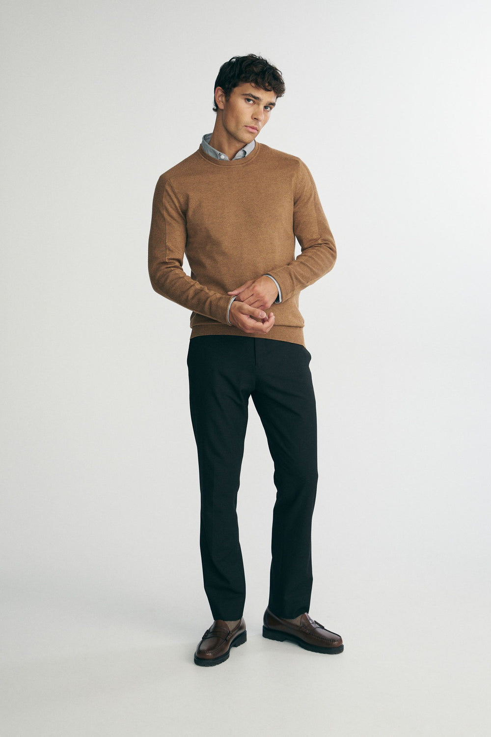 Rib details crew neck sweater