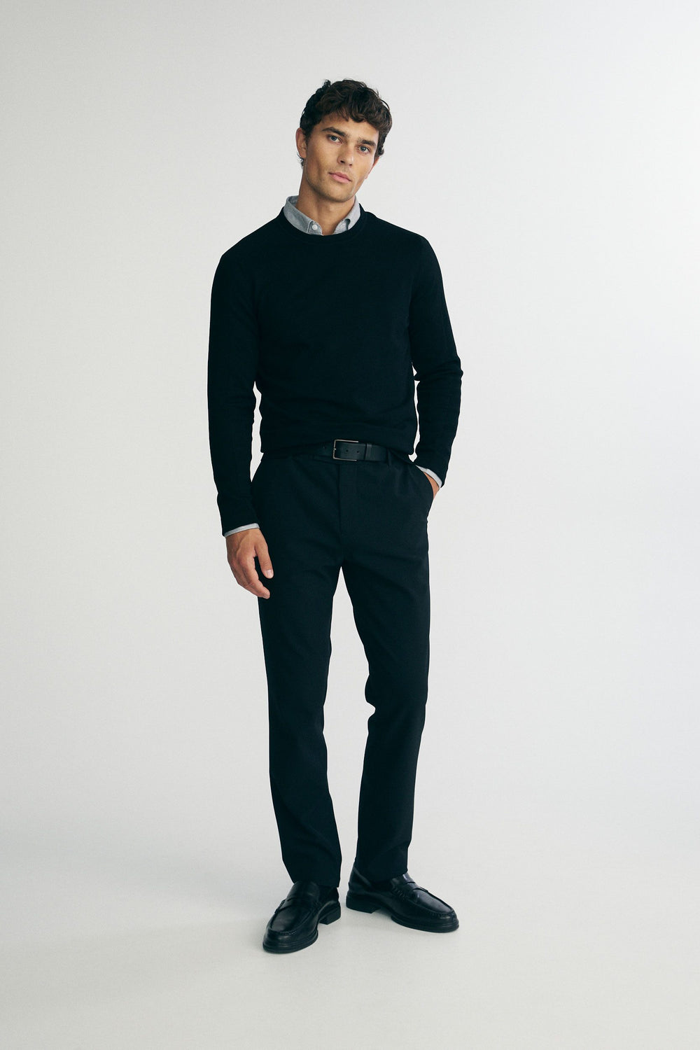 Rib details crew neck sweater