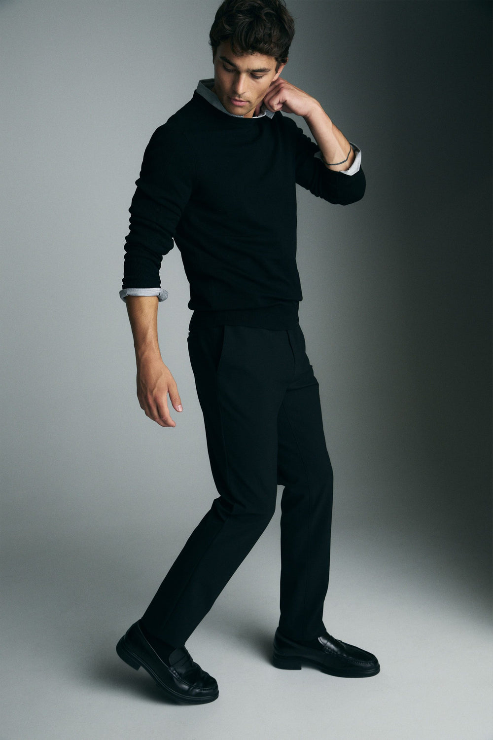 Rib details crew neck sweater
