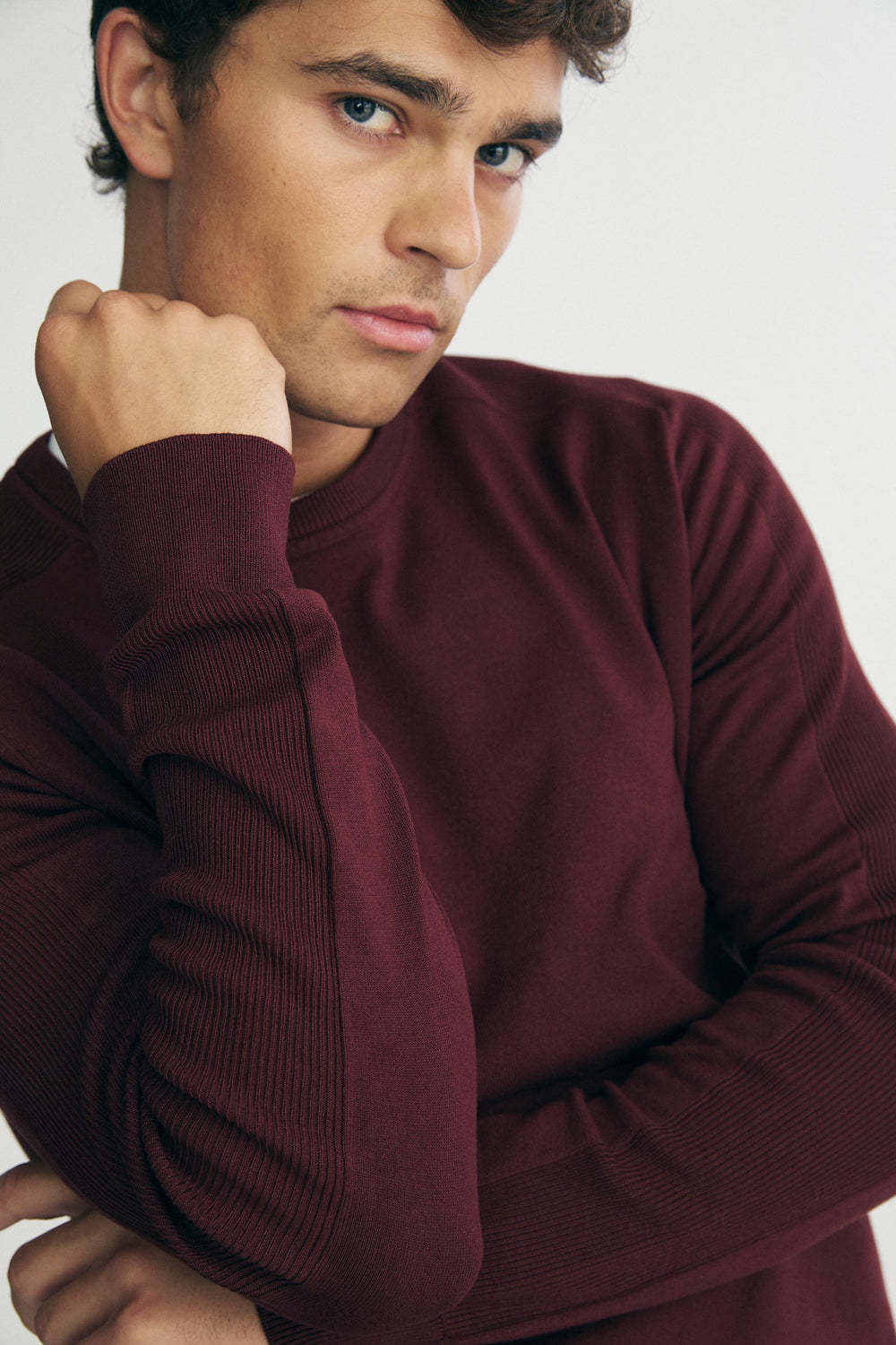 Rib details crew neck sweater