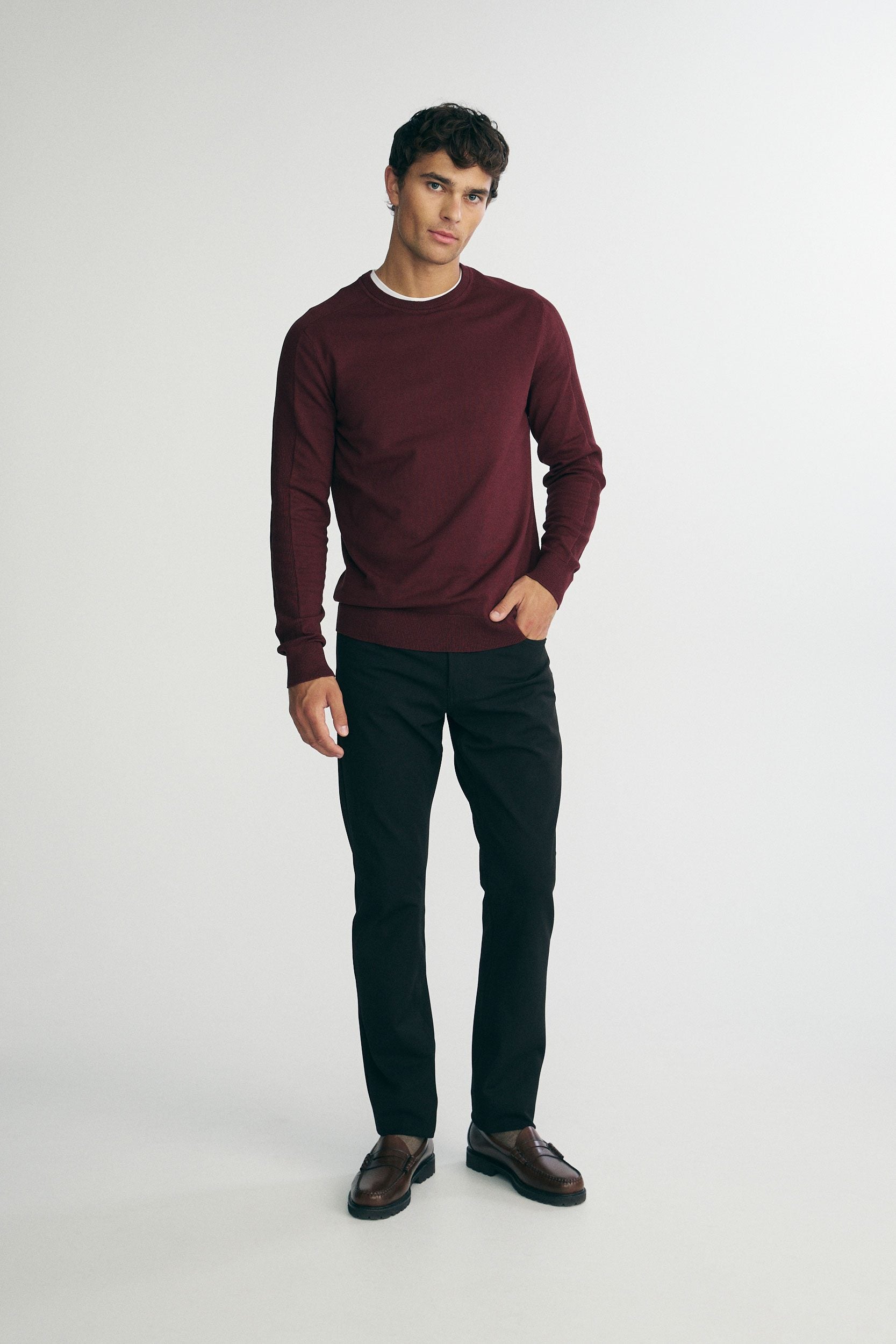 Rib details crew neck sweater